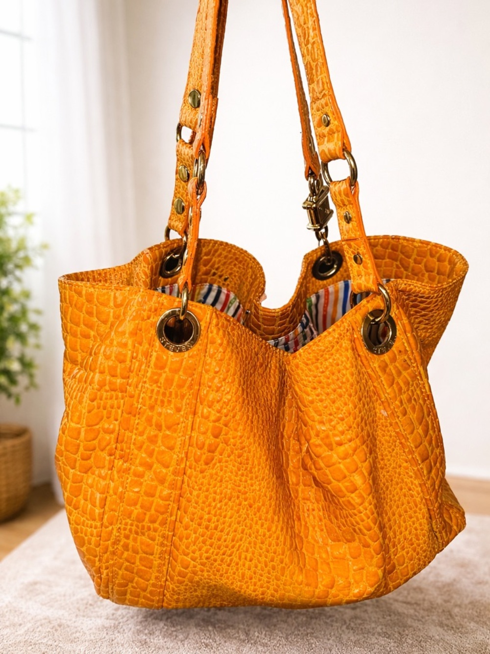 STEVEN by Steve Madden Croc-Embossed Shoulder Tote with Heavy Hardware